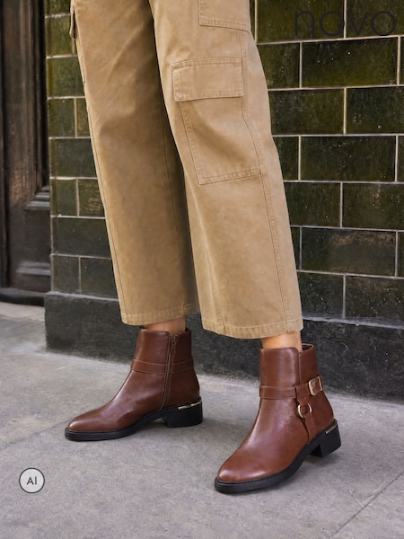 Коричневый - Novo Dina Buckle Ring Detail Flat Ankle ботинки