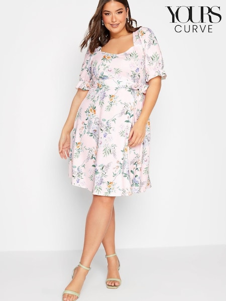 Розовый - Yours Curve London Puff Sleeve Floral Dress (L38675) | €31