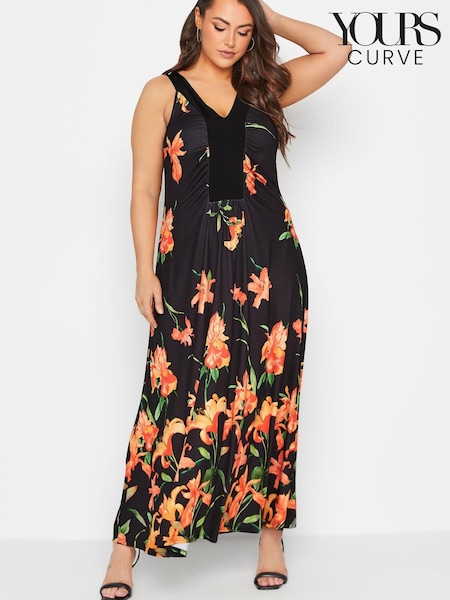 Yours Curve Black London Ruche Panel Maxi Dress (L39337) | € 17