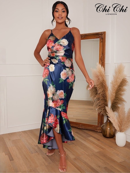 Chi Chi London Blue Sleeveless Floral Print Midi Dress (L45622) | €50