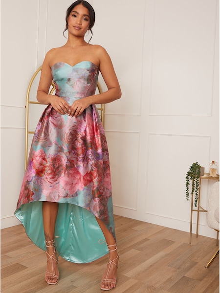 Chi Chi London Pink Strapless Printed Dip Hem Dress (L45860) | € 82