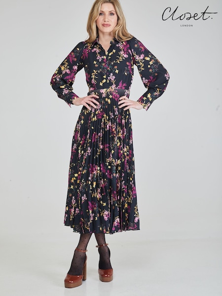 Closet Black Multi London Pleated Shirt Dress (L46982) | €95