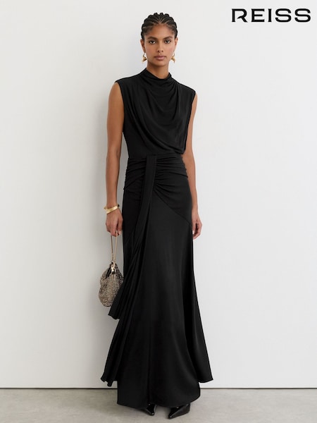 Noir - Reiss Inara Draped High-neck Sleeveless Maxi Dress