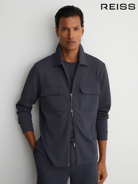 Airforce Blue - Regular Reiss Glover R-flex Stretch-twill Zip-through Overshirt