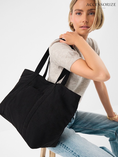 Melns - Accessorize Corduroy iepirkumu soma