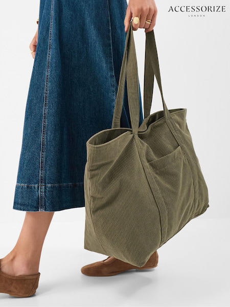 Green - Accessorize Corduroy Shopper Bag