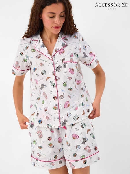 Hvit - Accessorize Kort kaffe Print Pyjamas-sett