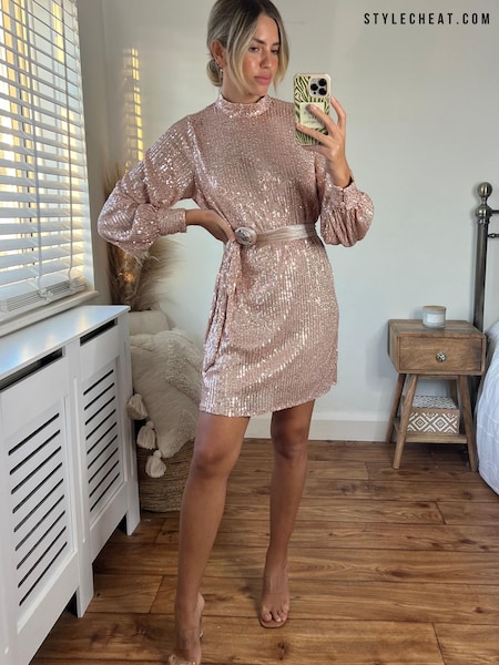 Золотой - Style Cheat Sequin High Neck Mini Dress (L73916) | €52
