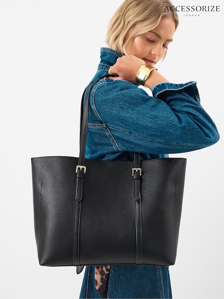 Melns - Accessorize klēpjdatora iepirkumu soma ar sprādzes siksnu