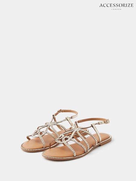 Gold - Accessorize Metallic Braided Leather Sandals