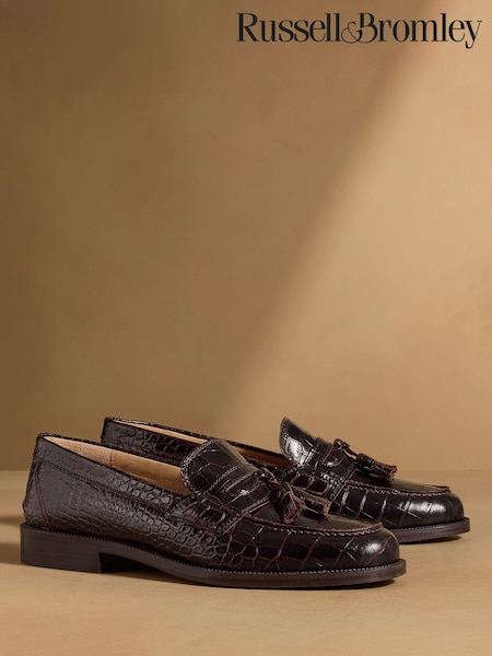 Oxblood Croc Print - Regular Russell & Bromley Keeble 3 Tassel College Loafers