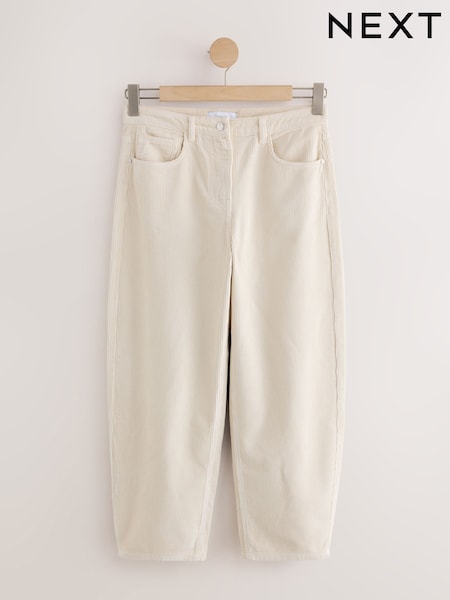Ecru - Corduroy Barrel Leg Trousers