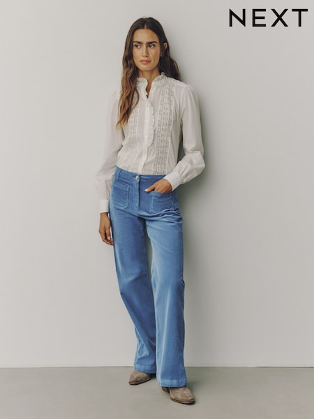 Blue - Corduroy Patch Pocket Bootcut Trousers