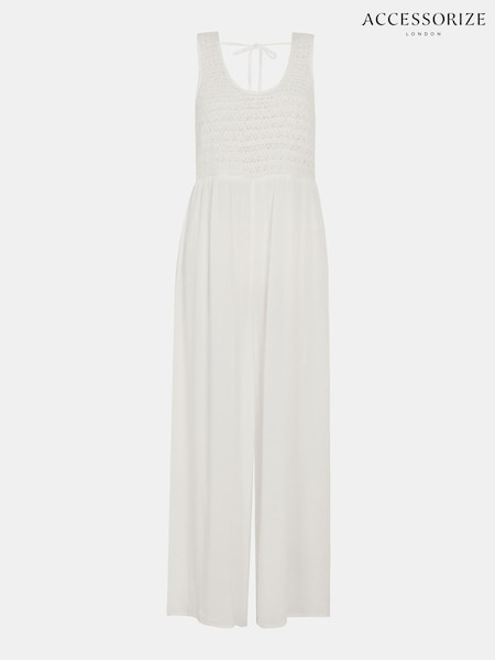 Cream - Accessorize Sleeveless Crochet Jumpsuit