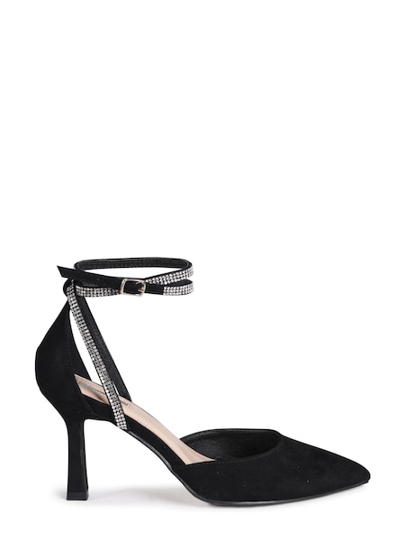 Linzi Black Pecan Pointed Mule With Embellished Wrap-Around Ankle Strap (L92923) | €23
