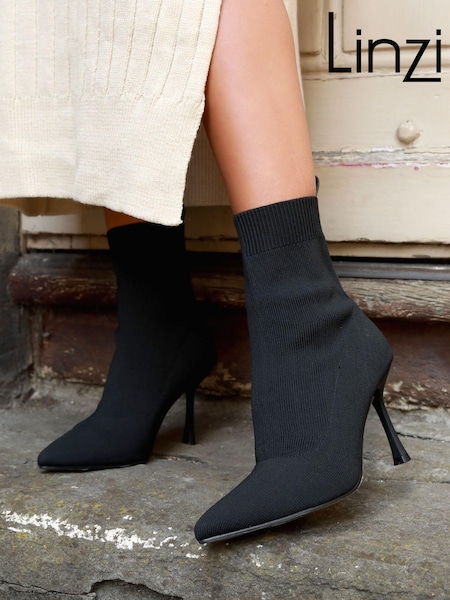 Linzi Black Franz Pointed Toe Knit Sock Boot With Stiletto Heel (L94328) | €22.50