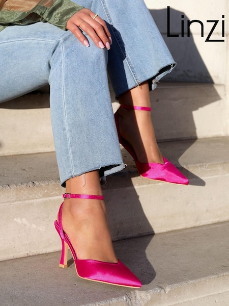 Linzi Pink Chrishell Court Heel With Wrap Around Ankle Strap (L96580) | €18.50