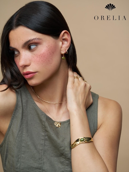Gold Tone - Orelia London Semi-precious Green Jade Cuff Bracelet