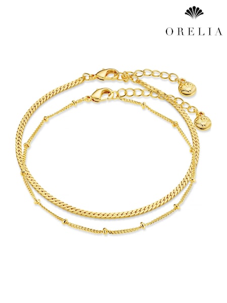 Gold Tone - Orelia London Satellite & Flat Curb Bracelet Duo Gold
