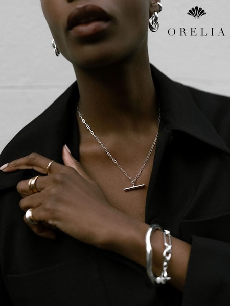 925 Sterling Silver Plated - Orelia London Chunky T-bar Mid Length Necklace