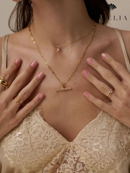 Gold Tone - Orelia London Chunky T-bar Mid Length Necklace