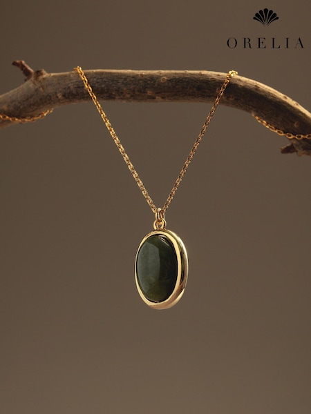 Gold Tone - Orelia London Semi-precious Green Jade Necklace