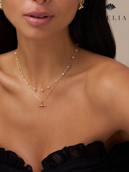Gold Tone - Orelia London Pearl Stationed Chain Necklace