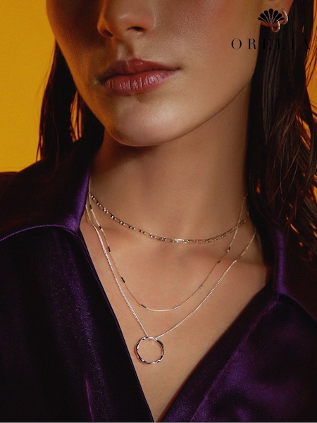 Silver Tone - Orelia London Open Circle Three Row Necklace Silver