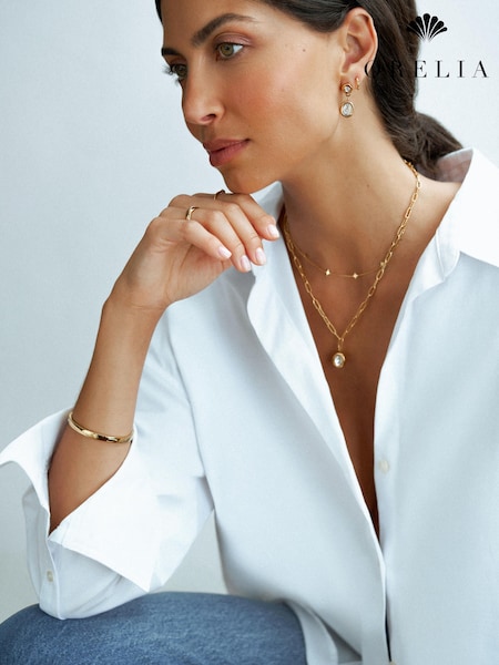 Gold Tone - Orelia Luxe Waterproof Luxe Crystal Pendant Chain Link Necklace