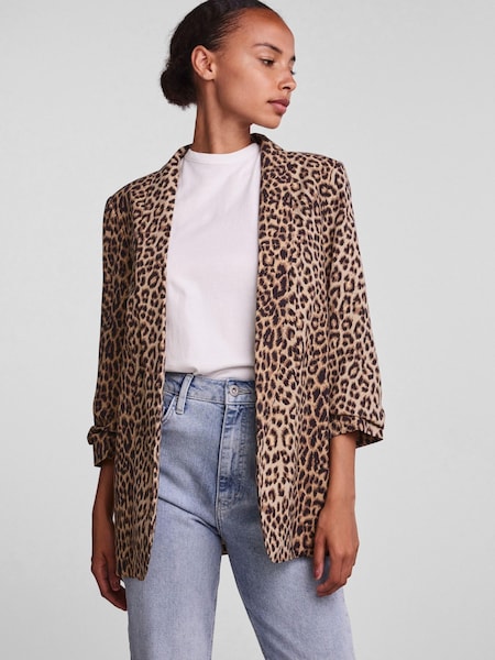 Pieces Leopard Print Relaxed Ruched Sleeve Workwear Blazer (L97429) | €26