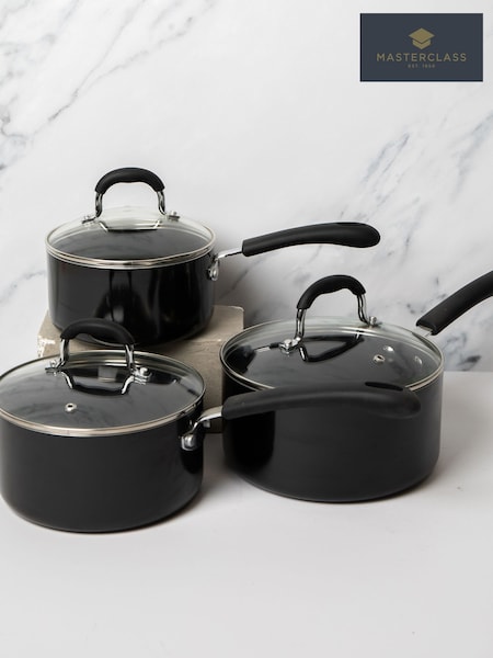 Masterclass Set Of 3 Heavy Duty Non-stick Aluminium Saucepans