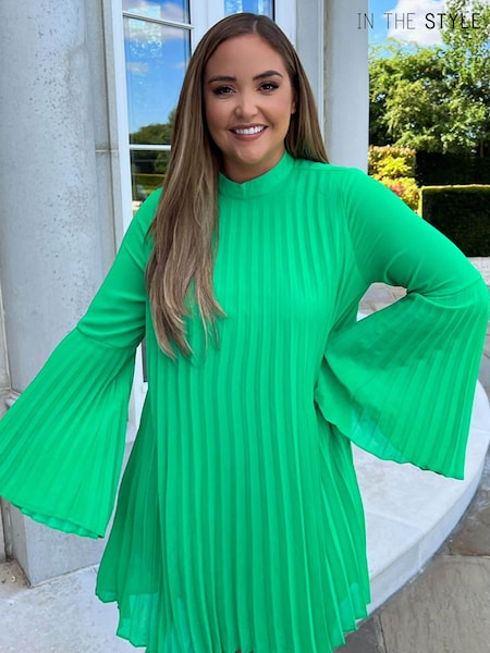 In The Style Green Jac Jossa Long Sleeve Pleated Dress (L98677) | €27
