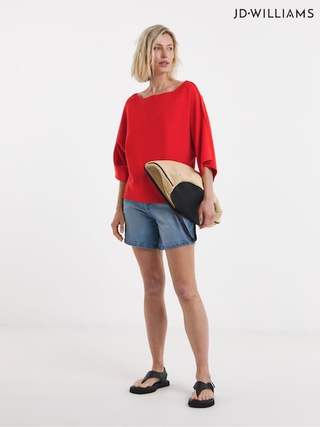 Crveno - Jd Williams Short Sleeve Boxy Rib Foldover Neck T-shirt