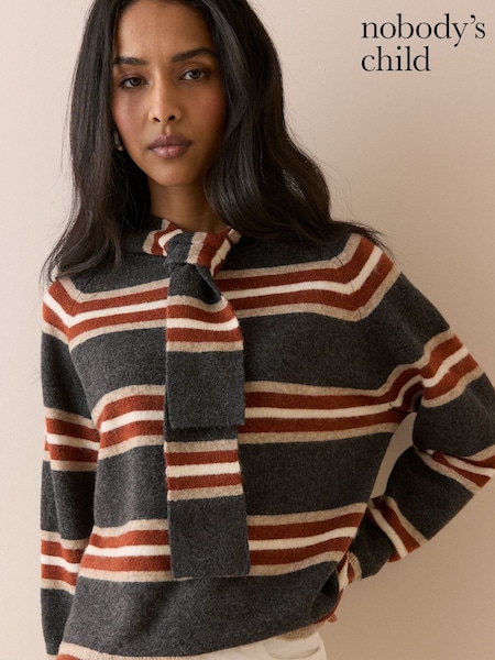 White - Nobodys Child Removable Hood Stripe Jumper