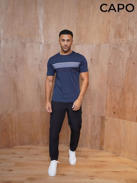 Blue - Regular Capo Mercerised Stripe Colour Block T-shirt