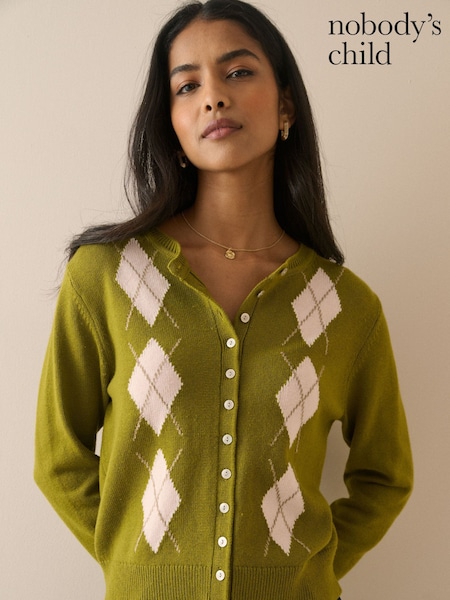 Zaļš - Nobodys Child Fine Gauge Argyle Knitted Cardigan