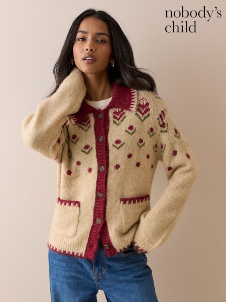חום - Nobodys Child Ditsy Collar Knitted Jacket