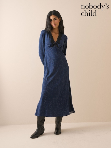 Blue - Nobodys Child Long Sleeve Aida Midi Dress