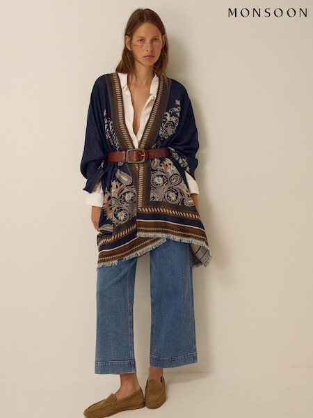 Blue - Monsoon Crissy Jacquard Poncho