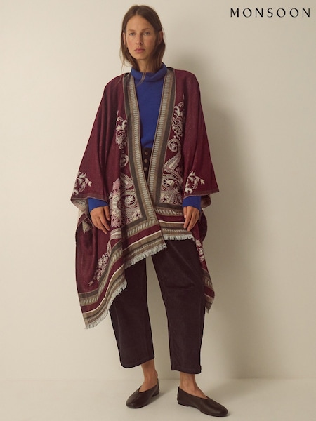 Red - Monsoon Crissy Jacquard Poncho