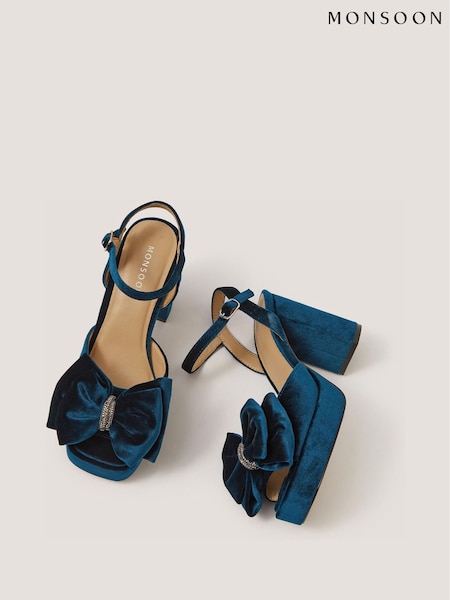 Blue - Monsoon Roxi Bow Velvet Platform Heels