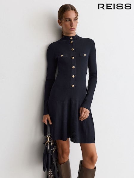 Mornarice - Reiss Erin Rib-knit Half-button Mini Dress