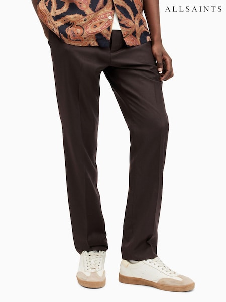 AllSaints Brown Thorpe Regular Fit Trousers (M03351) | AED434