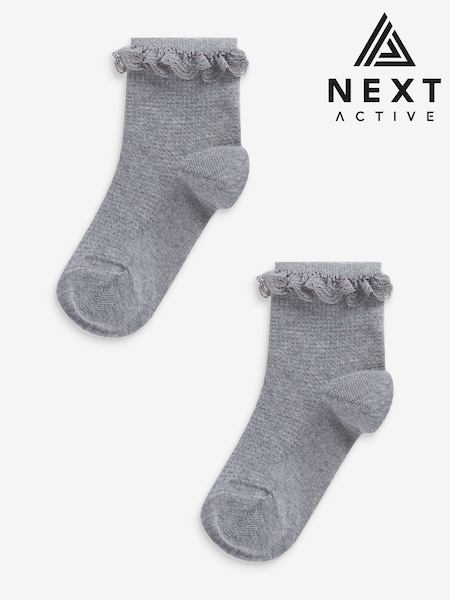 Grey 2 Pack Cotton Rich Ruffle Ankle Socks (M03396) | €6 - €7