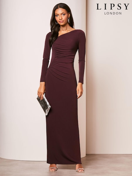 Lipsy Purple Long Sleeve Ruched Maxi Dress (M04115) | € 23