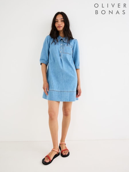 Blau - Oliver Bonas Frill Collar Denim Mini Dress