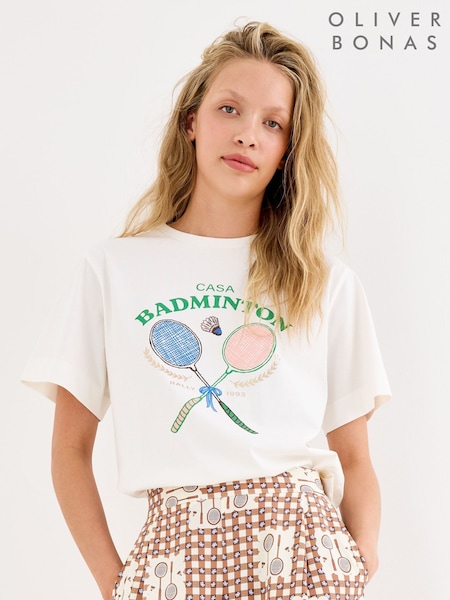 Cream - Oliver Bonas Casa Badminton Graphic T-shirt