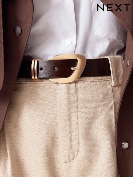 Choklad Brun/Guld - Premium Made In Italy Regular Leather Belt (M04512) | kr420