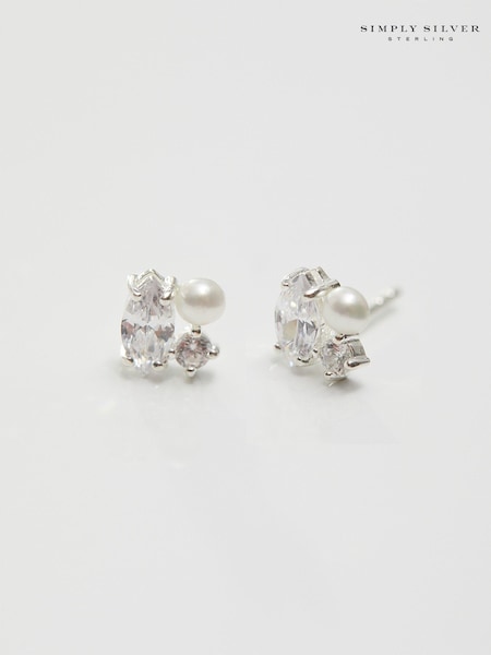 Simply Silver Silver Tone Cubic Zirconia And Freshwater Pearl Multi Stone Stud Earrings (M04639) | €18.50