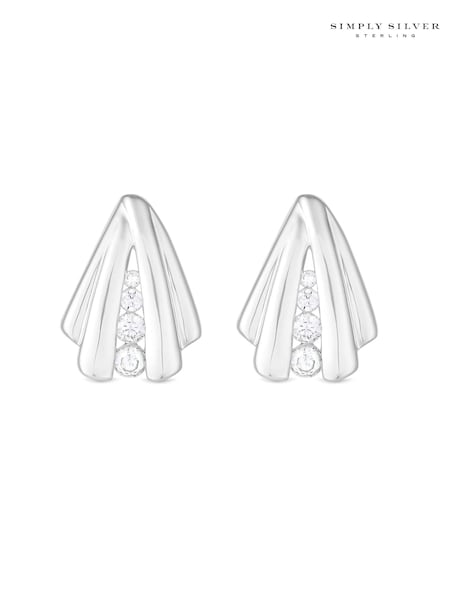 Simply Silver Tone Polished And Cubic Zirconia Shell Stud Earrings (M05104) | €21.50